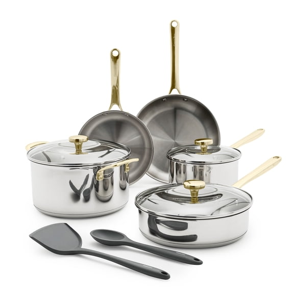 GreenPan Balance 10-Piece Stainless Steel Cookware Set – Toxin-Free, Dishwasher & Oven Safe, Champagne Handles