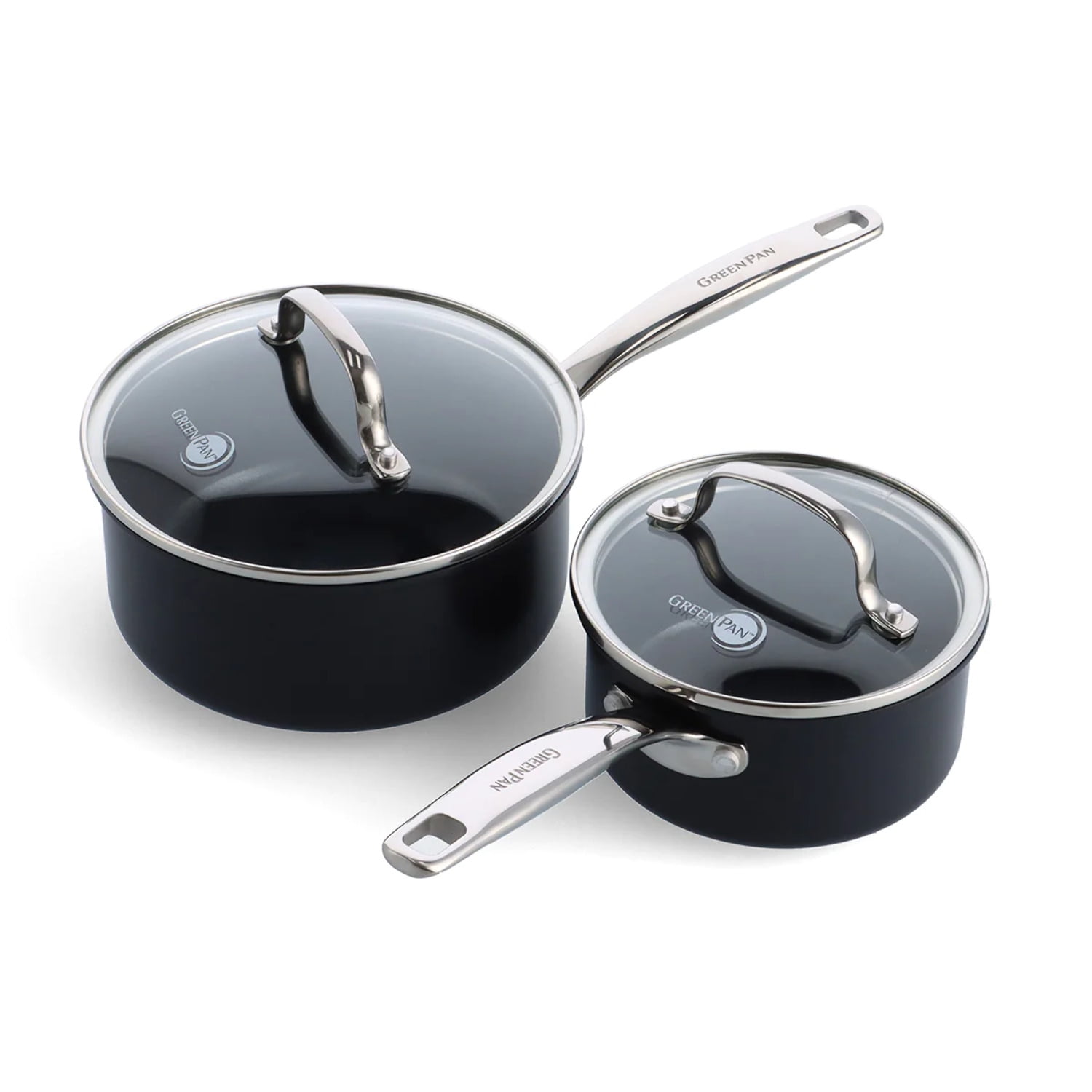 Black Aluminum Nonstick 1QT and 2QT Saucepan Set with Glass Lids