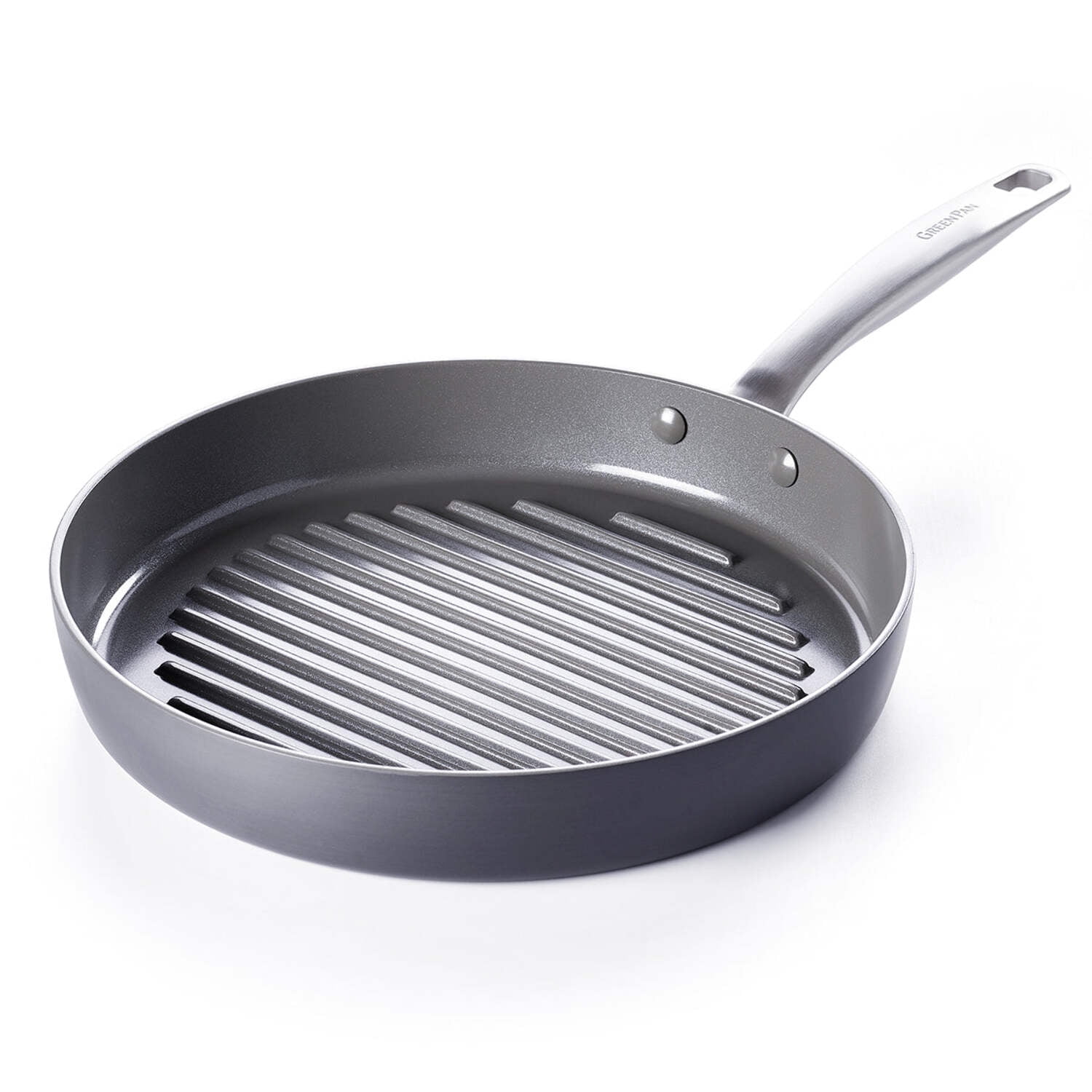 11" Gray Hard Anodized Nonstick Round Grill Pan