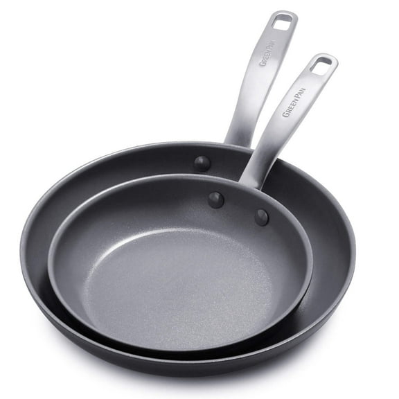 GreenPan Chatham Healthy Ceramic Nonstick 8" and 10" Open Skillet Fry Pan Set, Gray