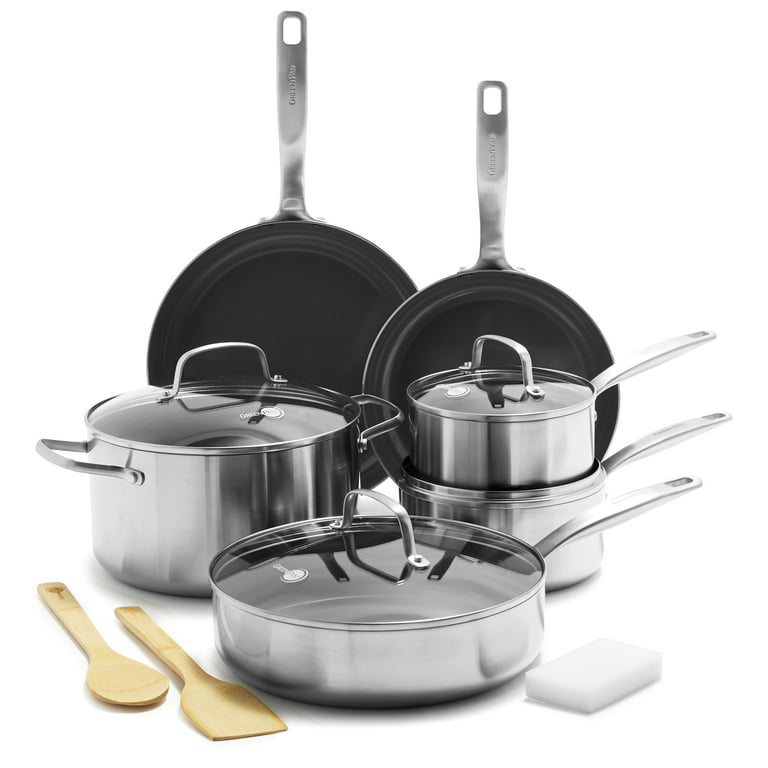 Lexi Home Diamond Tri-Ply 9 Piece Stainless Steel Nonstick Cookware Set, Silver