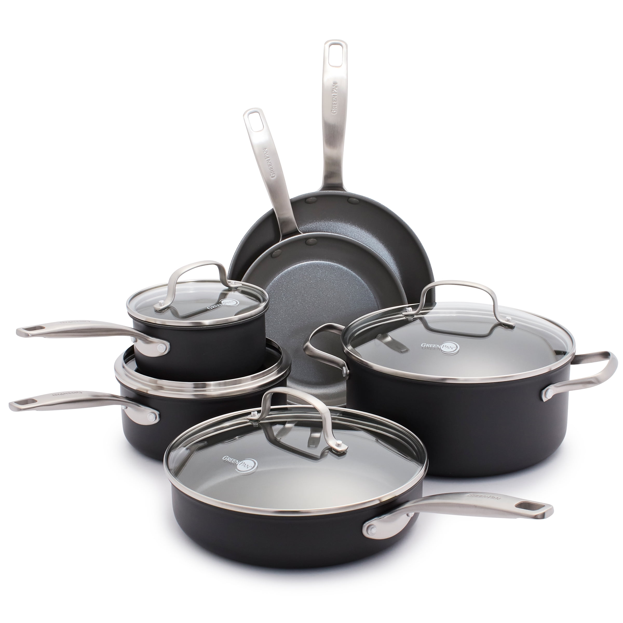 GreenPan Ceramic Non-Stick Cookware Set, CC000126-001, 10 Pc, Grey ...