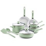 Pastel Green 12-Piece Nonstick Aluminum Cookware Set with Glass Lids
