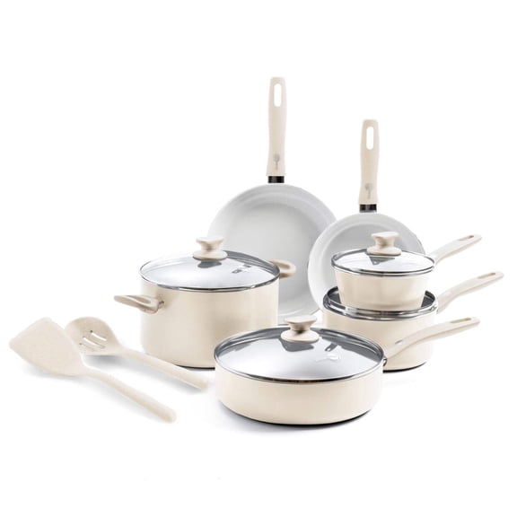 GreenPan Dover 12-Piece Ceramic Nonstick  Cookware Set, Cream White
