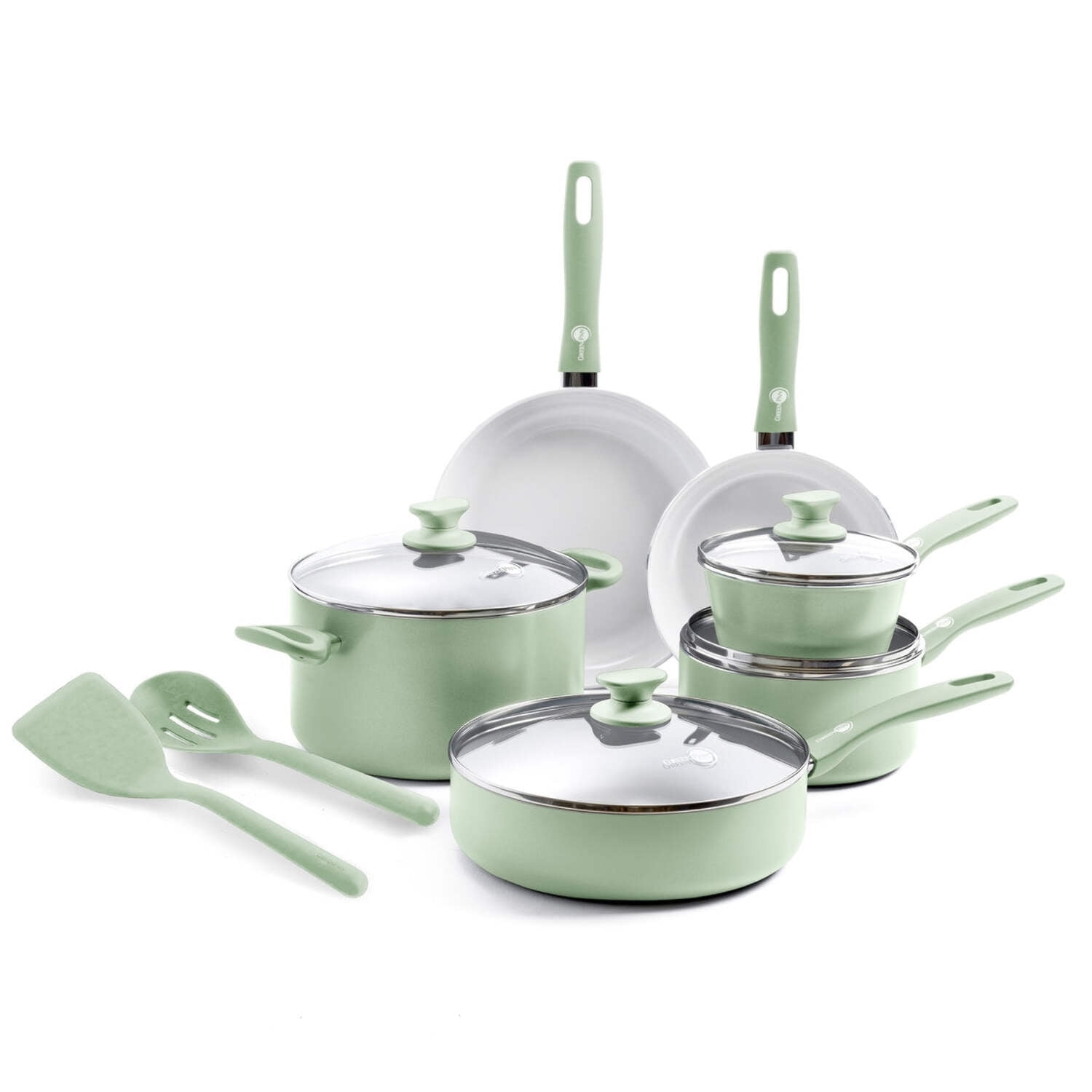 Pastel Green 12-Piece Nonstick Aluminum Cookware Set with Glass Lids
