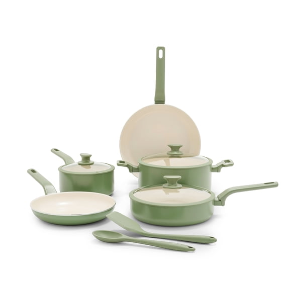 GreenPan Essence 10 Piece Ceramic Nonstick Cookware Set, Sage Green