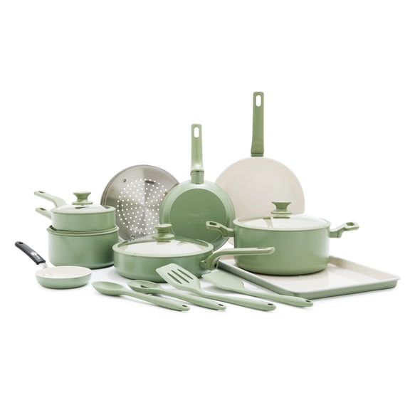 GreenPan Essence 17-Piece Ceramic Nonstick Cookware – Toxin-Free, Dishwasher & Oven Safe, Green