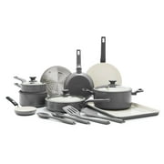 GreenPan Essence 17-Piece Ceramic Nonstick Cookware – Toxin-Free, Dishwasher & Oven Safe, Gray