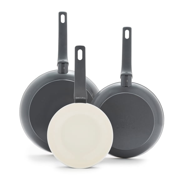 GreenPan Essence 3-Piece Fry Pan Set - 7", 9.5" & 11" Ceramic Nonstick, Oven Safe, Dishwasher Safe, Gray