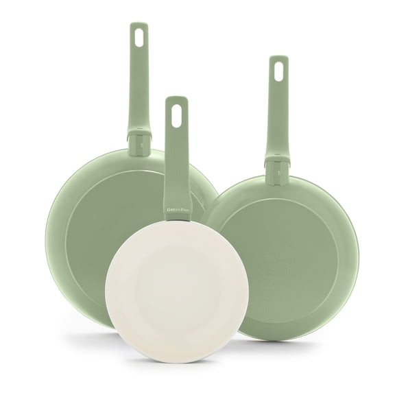 GreenPan Essence 3-Piece Fry Pan Set - 7", 9.5" & 11" Ceramic Nonstick, Oven Safe, Dishwasher Safe, Green