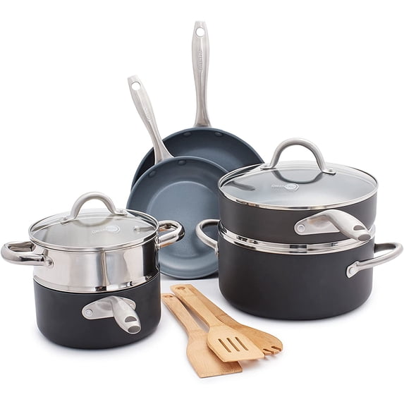 GreenPan Lima Hard Anodized Healthy Ceramic Nonstick 12 Piece Cookware Pots and Pans Set, PFAS-Free, Oven Safe, Gray Cookware Pots and Pans Set, 12 Piece
