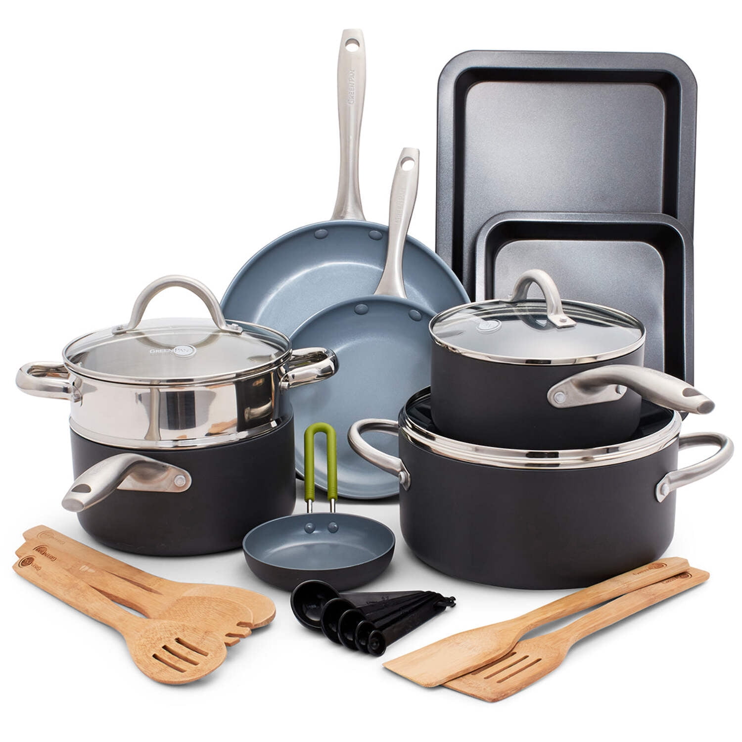 Gray Ceramic Nonstick 18-Piece Cookware Set with Stainless Steel Handles