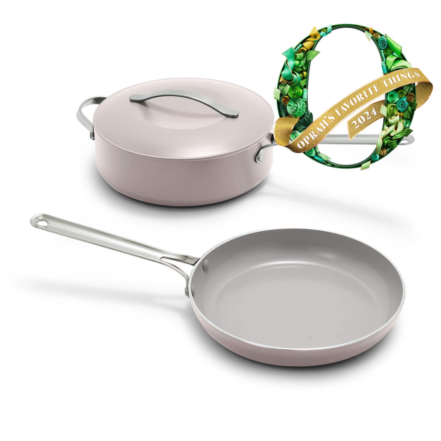 Pink Ceramic Nonstick Aluminum Fry Pan Set with Lid, 3-Piece