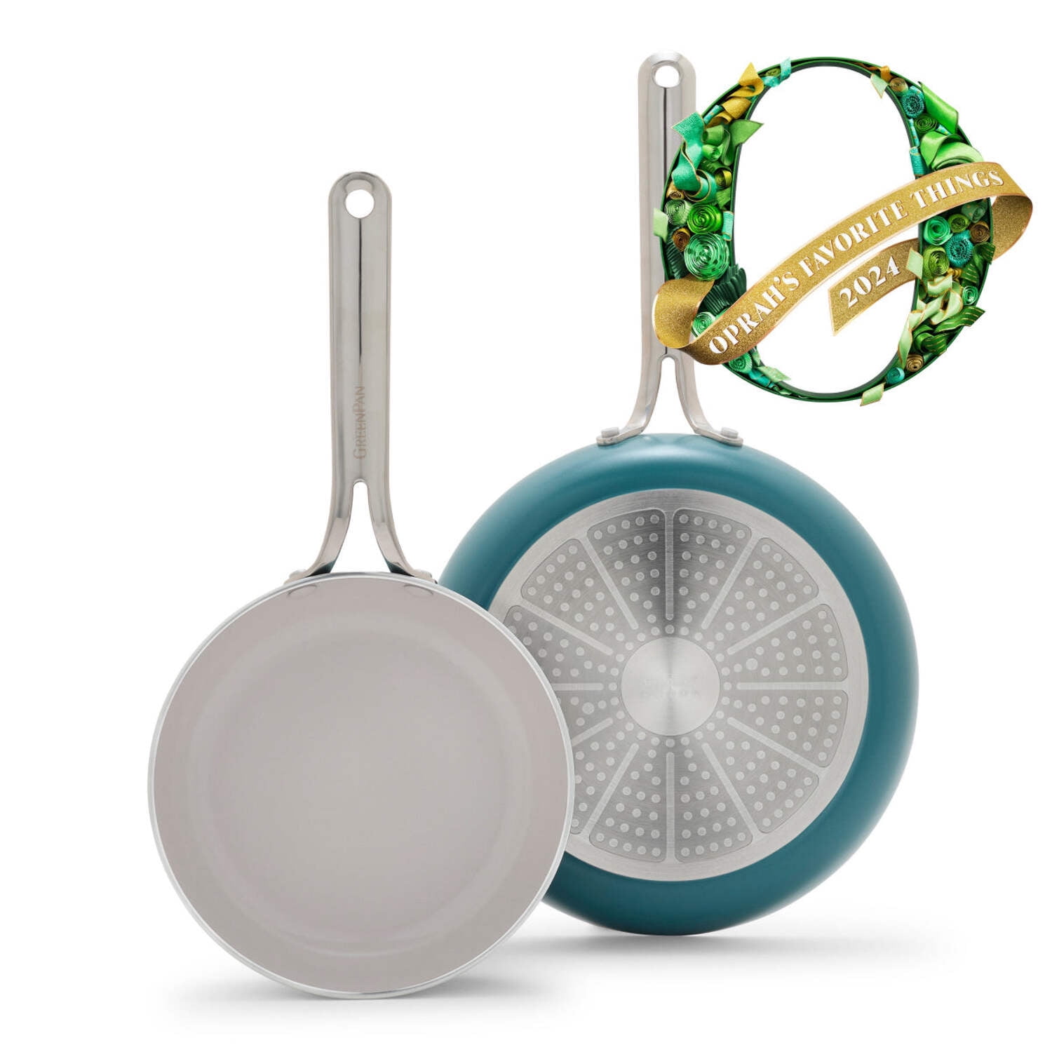 Deep Teal Aluminum Ceramic Nonstick Fry Pan Set, 8in and 10in