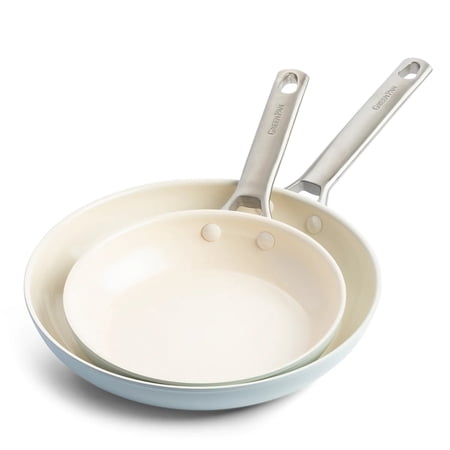 GreenPan Padova Healthy Ceramic Non-Stick 2-Piece Open Frypan Set, 8 and 10-Inch, Light Blue