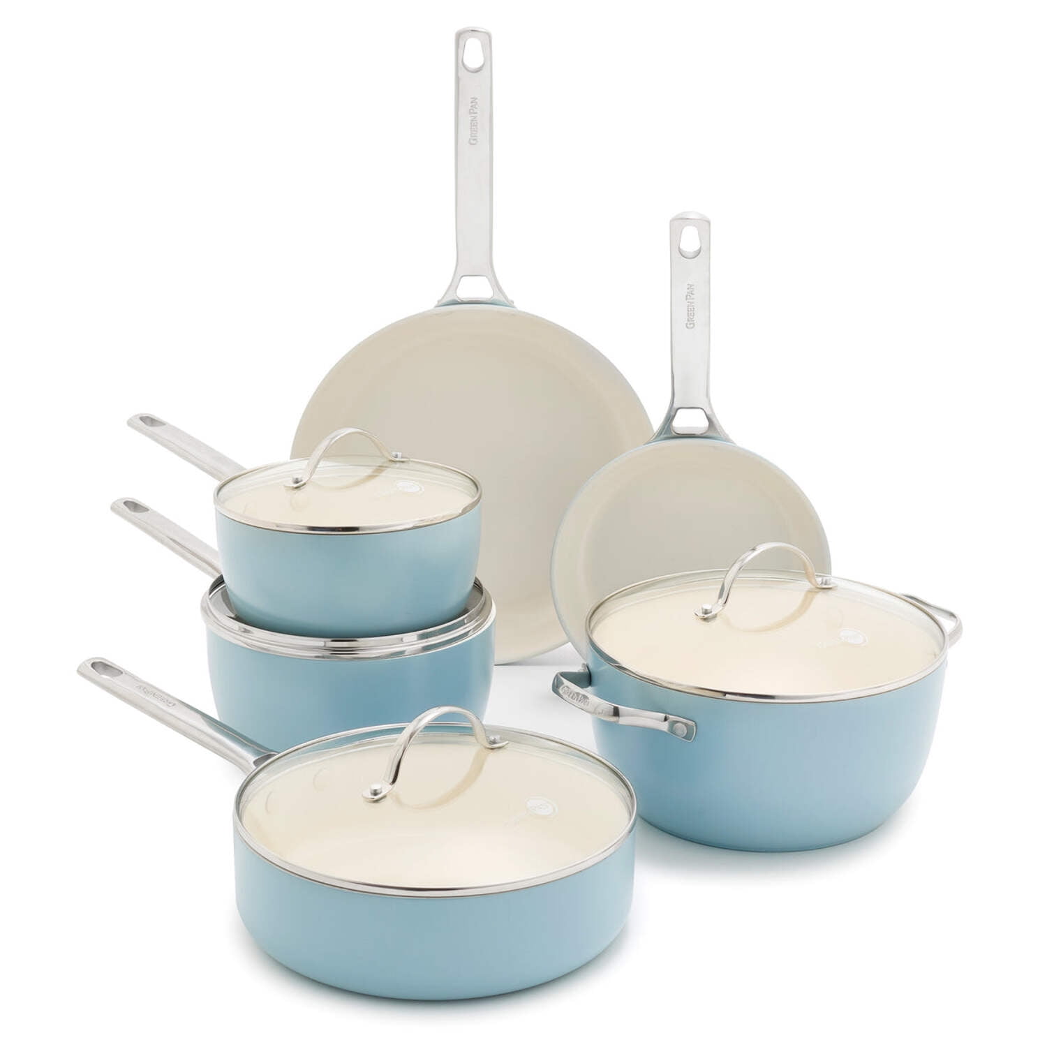 Blue Haze Ceramic Nonstick 10-Piece Cookware Set with Stainless Steel Handles