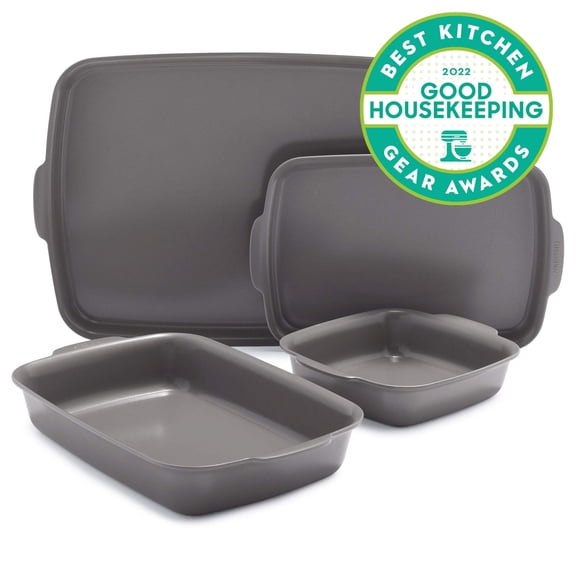 GreenPan Premiere 4- Piece Bakeware Set, Healthy Ceramic Nonstick Ovenware, Dishwasher Safe, Gray