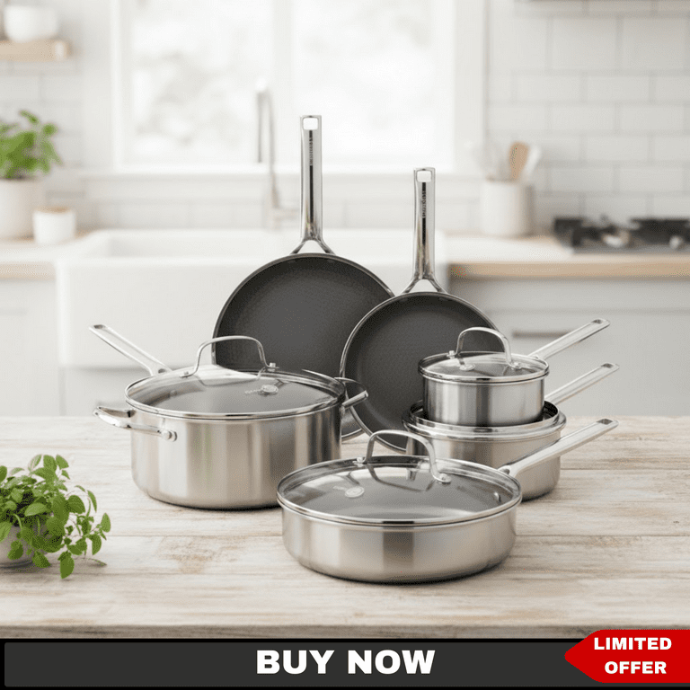 GreenPan Prism 10-Piece Hybrid Stainless Steel & Ceramic Nonstick