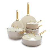 GreenPan Reserve Ceramic Nonstick 10-Piece Cookware Set | Taupe with Gold-Tone Handles
