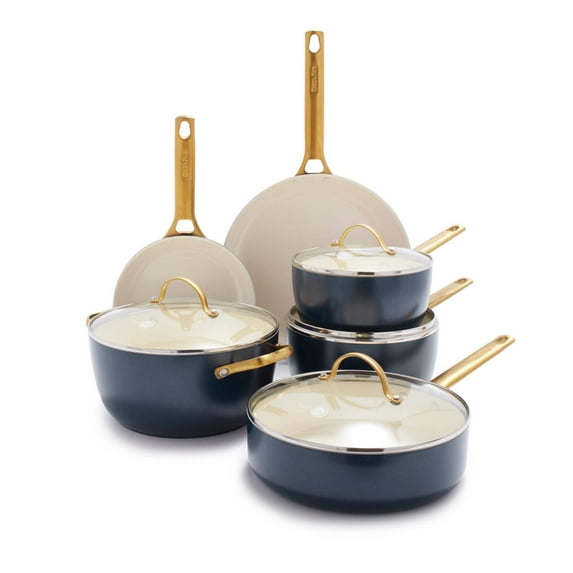 GreenPan Reserve Ceramic Nonstick 10-Piece Cookware Set | Twilight with Gold-Tone Handles