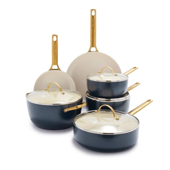 GreenPan Reserve Ceramic Nonstick 10-Piece Cookware Set | Twilight with Gold-Tone Handles