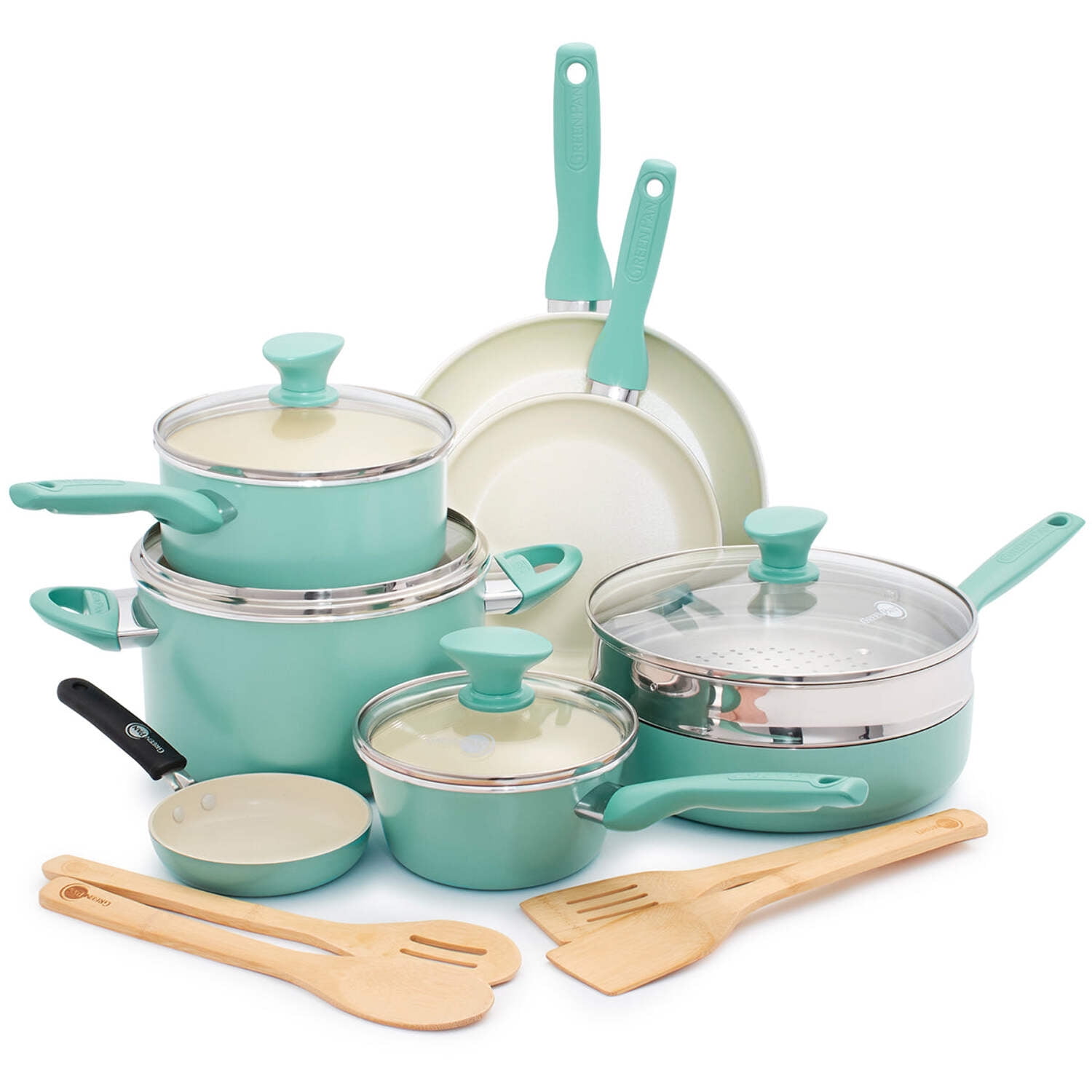 Turquoise Aluminum Non-Stick 16-Piece Cookware Set