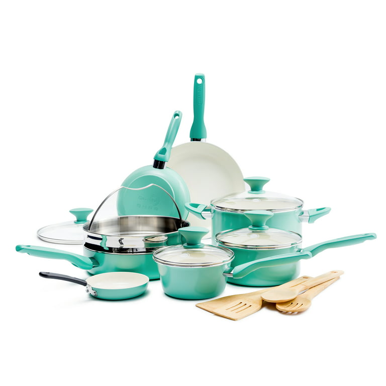 GreenPan Rio Healthy Ceramic Nonstick 16 Piece Cookware Pots and Pans Set  in Turquoise CC002482-001 - The Home Depot