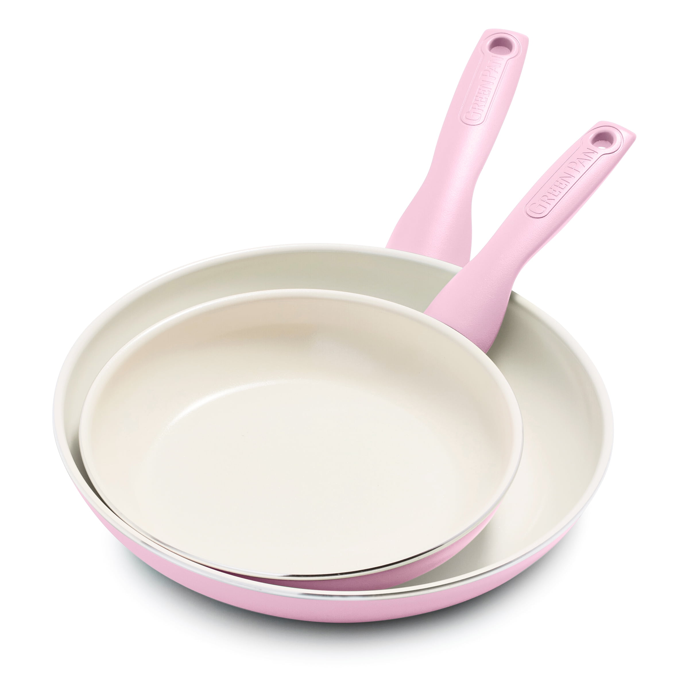 GreenLife Soft Grip Healthy Ceramic Nonstick, 7 and 10 Frying Pan Skillet Set, PFAS-Free, Dishwasher Safe, Bright Pink