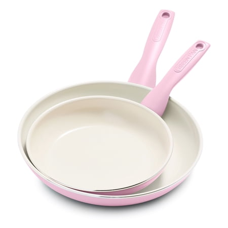 GreenPan Rio Healthy Ceramic Nonstick 8" and 10" Frying Pan Skillet Set, PFAS-Free, Dishwasher Safe, Pink