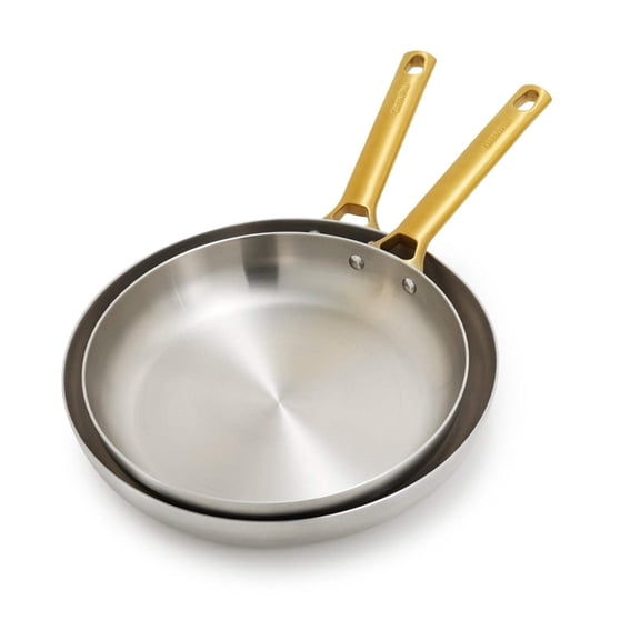 GreenPan Reserve 10" & 12" Fry Pan Set, Tri-Ply Stainless Steel, Toxin Free, Silver and Gold