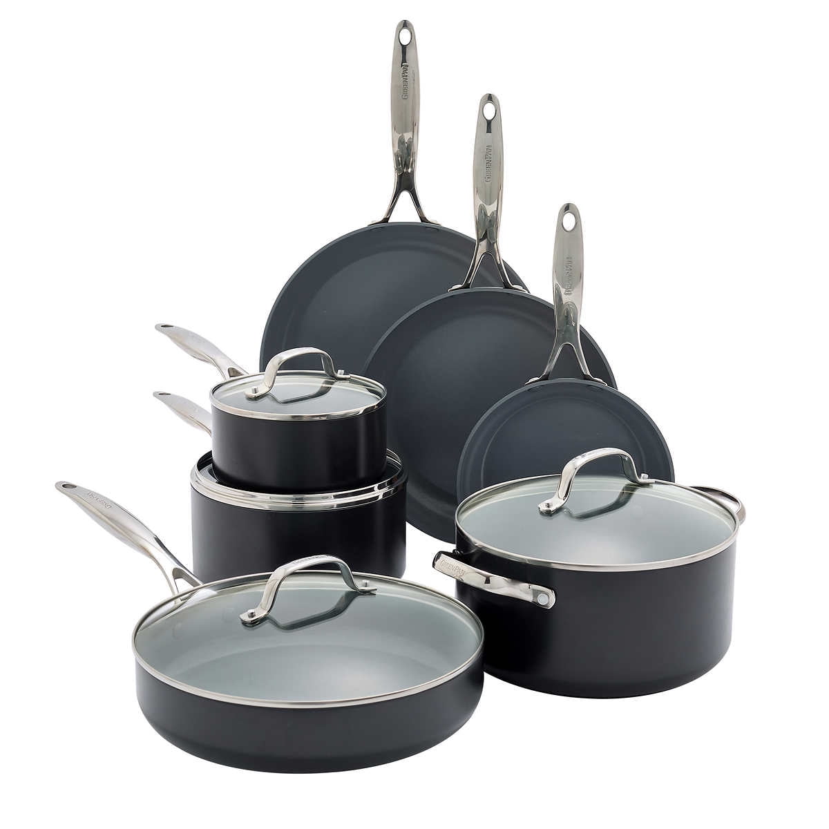  GreenPan Valencia Pro Hard Anodized Healthy Ceramic Nonstick 11  Piece Cookware Pots and Pans Set, PFAS-Free, Induction, Dishwasher Safe,  Oven Safe, Gray: Home & Kitchen