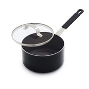 GreenPan x Bobby Flay 2.53QT Saucepan with Glass Lid, Professional Grade Aluminum, Ceramic Nonstick, Induction Suitable, Stay-Cool Silicone Handle, Dishwasher & Oven Safe, Black