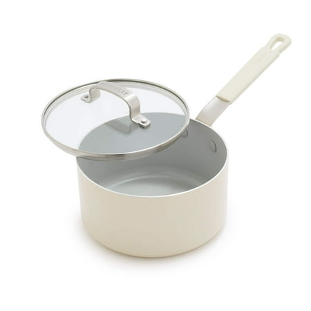 GreenPan x Bobby Flay 2.53QT Saucepan with Glass Lid, Professional Grade Aluminum, Ceramic Nonstick, Induction Suitable, Stay-Cool Silicone Handle, Dishwasher & Oven Safe, Cream