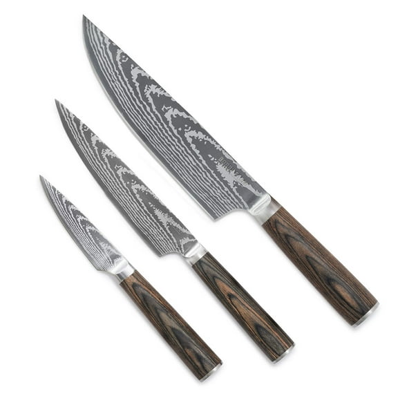 GreenPan Bobby Flay 3 Piece Knife Set, Pairing, Utility & Chefs Knife, Stainless Steel, Wood Handle