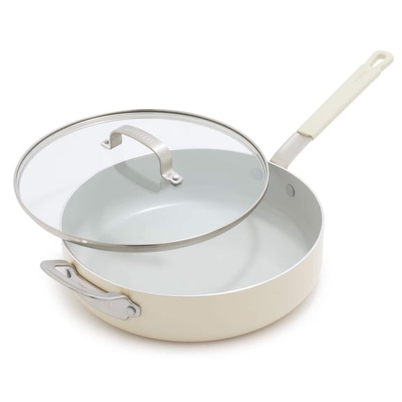 Bobby Flay by Greenpan 4.5QT Sauté Pan with Glass Lid, Ceramic Nonstick, Cream