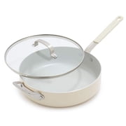 Bobby Flay by Greenpan 4.5QT Saut  Pan with Glass Lid, Ceramic Nonstick, Cream
