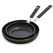 GreenPan x Bobby Flay 8  and 10  Frying Pan Skillet Set, Professional Grade Aluminum, Ceramic Nonstick, Induction Suitable, Stay-Cool Silicone Handle, Dishwasher & Oven Safe, Black