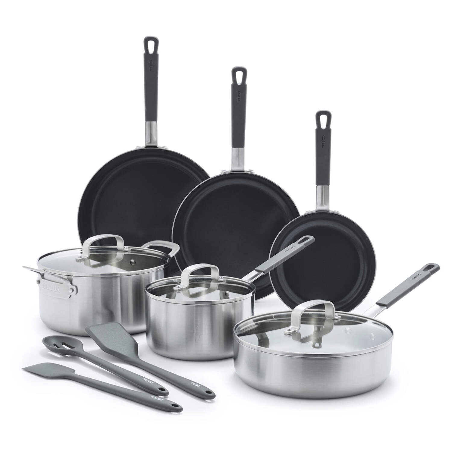 GreenPan x Bobby Flay Stainless Steel 12 Piece Cookware Pots and Pans Set, Professional Grade Tri Ply, Healthy Ceramic Nonstick, Induction Suitable, Dishwasher & Oven Safe, Stay Cool Handles