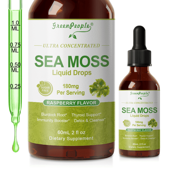 GreenPeople Sea Moss Liquid Drops | Thyroid Support, Immunity Booster & Detox with Burdock Root | Vegan, Non-GMO, Gluten-Free | 60 Servings (2 fl oz)