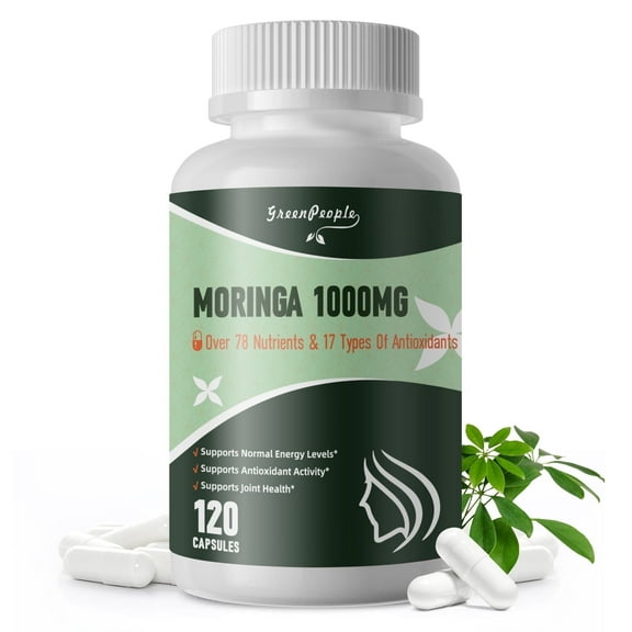 GreenPeople Moringa 1000MG Capsules | 78+ Nutrients for Energy, Joint & Immune Support | 120 Vegan Capsules (Non-GMO)
