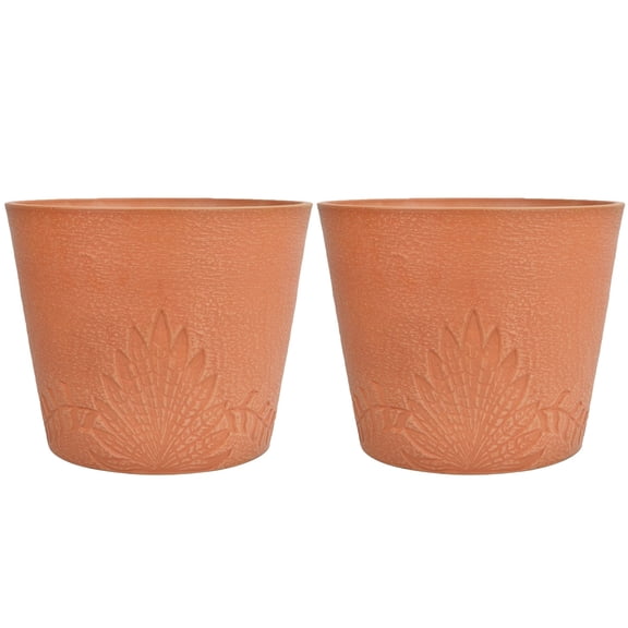 GreenShip 15 inch Large Planters, Decorative Flower Pots, Resin Stone Composite, Set of 2, Weather Resistant Indoor Outdoor Pots