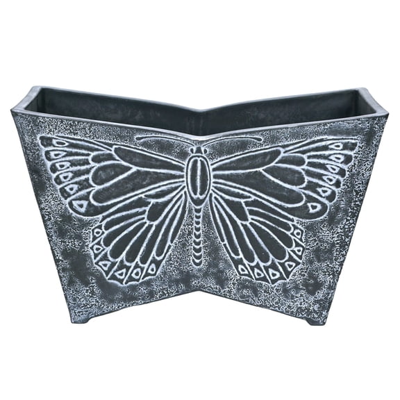GreenShip 16 inch Planters for Outdoor Plants, Large Indoor Outdoor Planters, Butterfly Relief Large Plant Pots Indoor Plants, Weather Resistant, Dark Grey