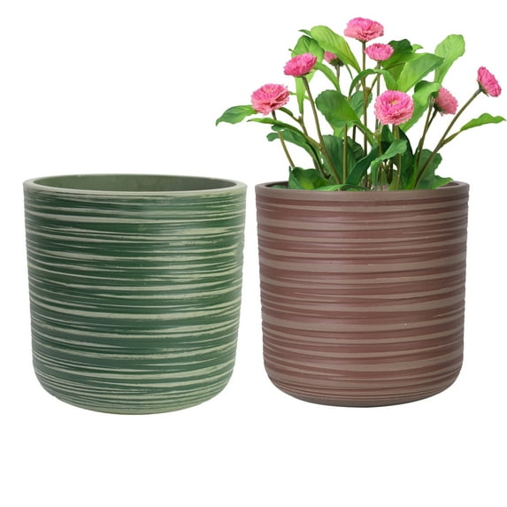 GreenShip 2 Pack Planter for Indoor Plants,10 inch Plant Pots with Drainage Hole,Modern Plant Pots,Decorative Flower Pots