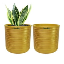 GreenShip 2 Pack Planters for Indoor Plants,8 Inch Planters with Drainage Hole,Modern Plant Pots,Windowsill Planters Set, Home Office Decor Flower Pots,Golden