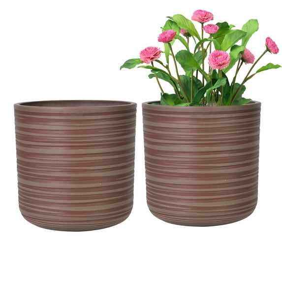GreenShip 2 Pack Planters for Indoor Plants,8 inchPlant Pots with Drainage Hole,Flower Pots,Chocolate