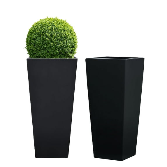 GreenShip 27 inch Large Outdoor Planter, Tall Planters for Outdoor Plants, Set of 2 Flower Pots with Drainage & Inner Shelf, Modern Decorative Garden Pots for Porch, Patio, Front Door