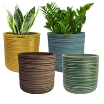 GreenShip 4 Pack Planters for Indoor Plants,8 Inch Planters with Drainage Hole,Modern Plant Pots,Windowsill Planters Set, Home Office Decor Flower Pots