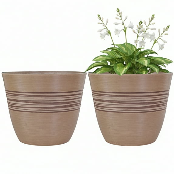 GreenShip 2 Pack 12 inch Plant Pots for Indoor Plant, Decorative Planters for Indoor Outdoor Use, Modern Flower Pots with Drainage Hole(Color: Taupe)