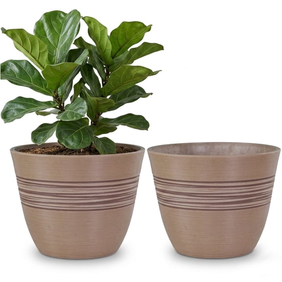 GreenShip 14 Inch Large Planters Set of 2,Modern Plant Pots for Indoor Outdoor Plants, Decorative Planters with Drainage Hole, Weather Resistant for Patio Garden