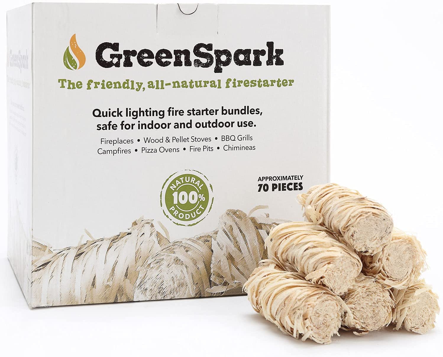 GreenSpark Organic Wood Chimney Fire Starter EcoFriendly, 70 Count